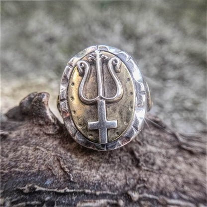 Trident of Poseidon Sterling Silver Petrine Cross Ring