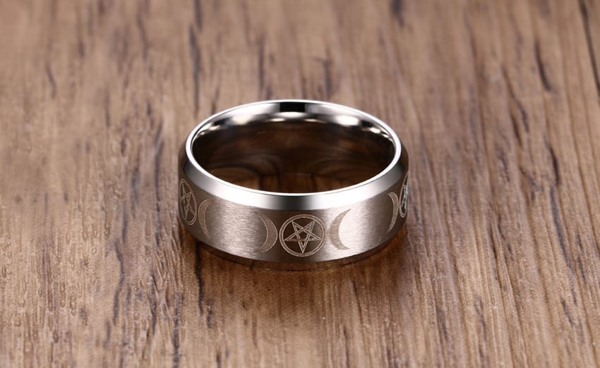 Laser Engraved Triple Goddess Moon Ring