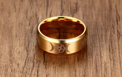 Laser Engraved Triple Goddess Moon Ring