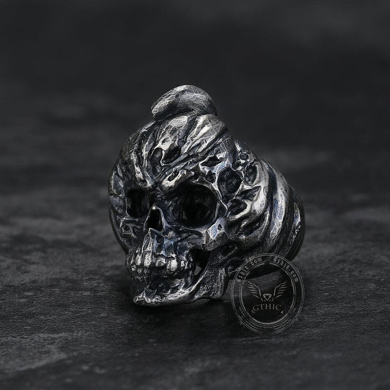 Pumpkin Skull Sterling Silver Brass Ring
