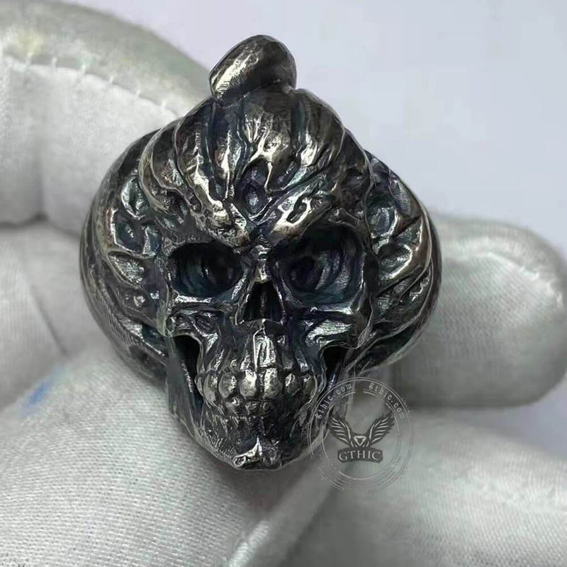 Pumpkin Skull Sterling Silver Brass Ring