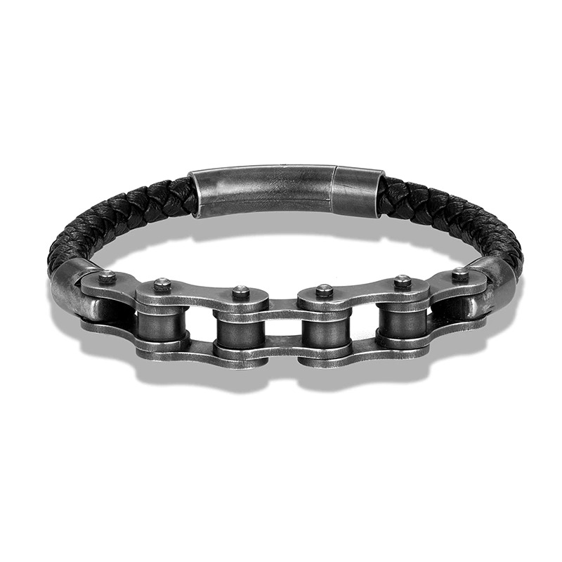Punk Braided Genuine Leather Bracelet / Stainless Steel Motorcycle Bike Wristband