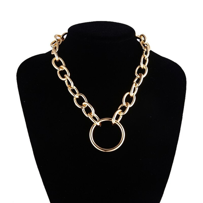 Punk Chain Choker Necklace With Circle / Aluminium Necklace