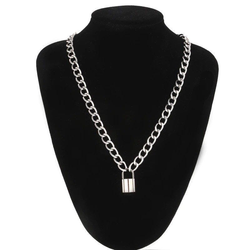 Punk Chain With Lock Necklace for and / Aesthetic Necklace With Padlock Pendant