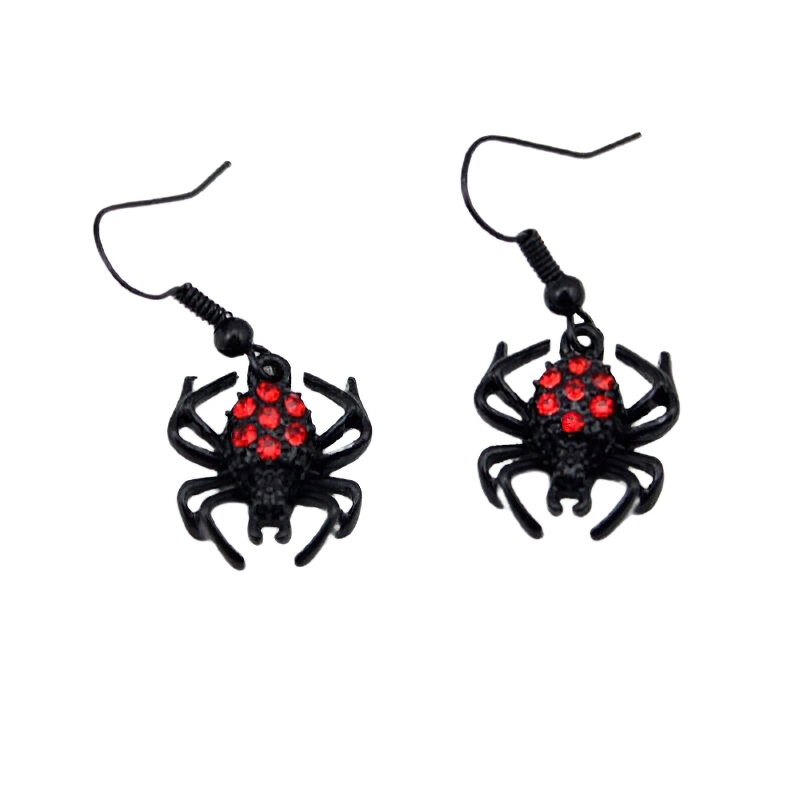 Punk Red Rhinestone Spider Earrings / Halloween Jewelry / Gothic Accessories