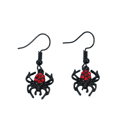 Punk Red Rhinestone Spider Earrings / Halloween Jewelry / Gothic Accessories
