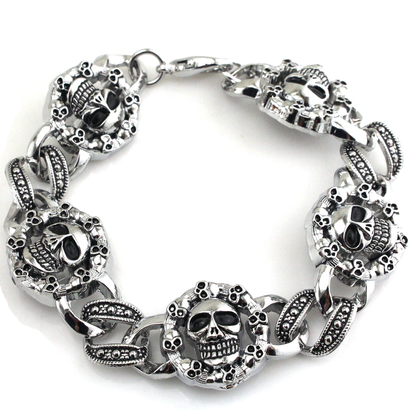 Punk Stainless Steel Bracelet for / Gothic Double Skull Heads Cuff Bracelets / Jewelry