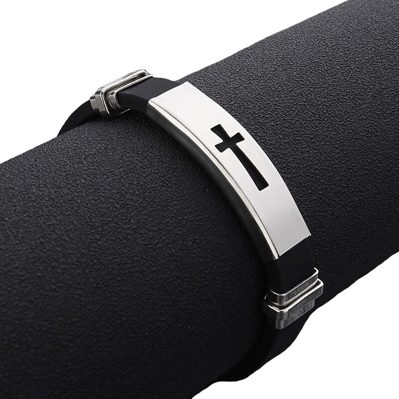 Punk Style Cross Titanium Steel Silicone Bracelets / Motorcycle Bracelets