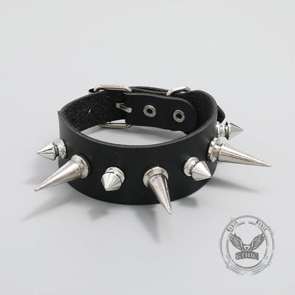 Punk Black Pu Leather Spiked Bracelet