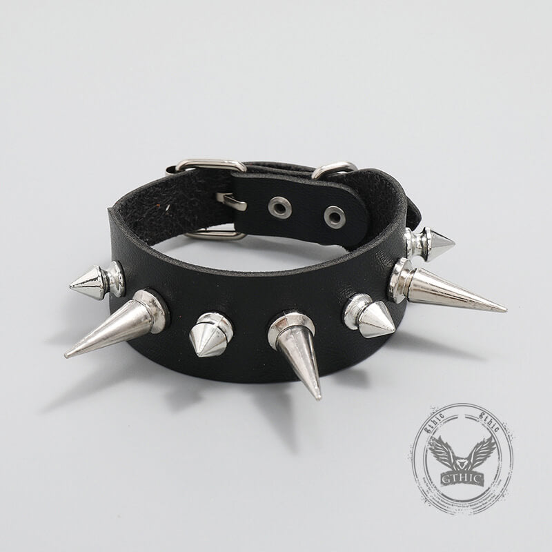Punk Black Pu Leather Spiked Bracelet