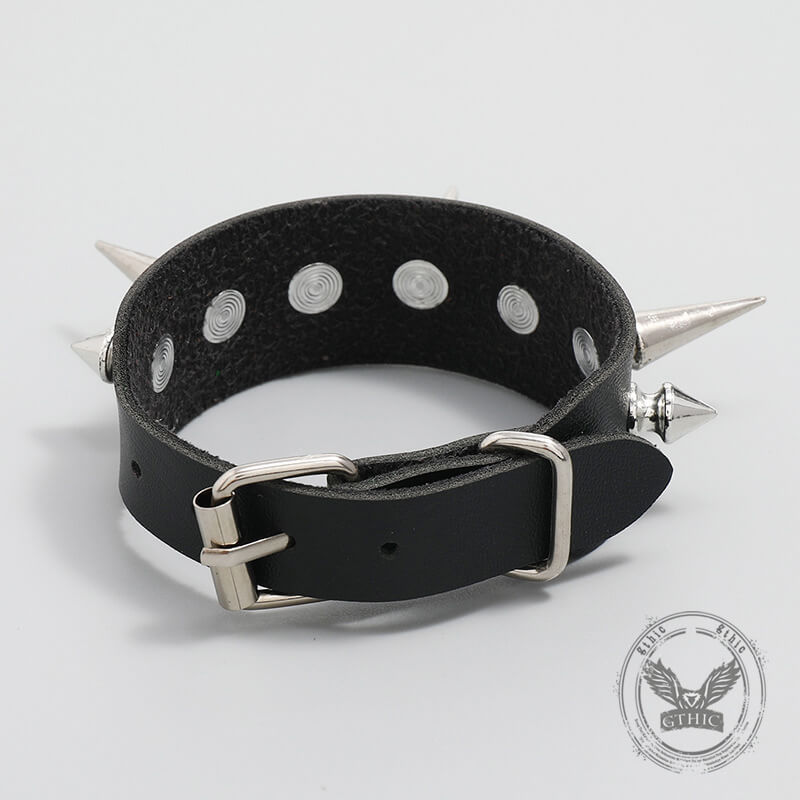 Punk Black Pu Leather Spiked Bracelet