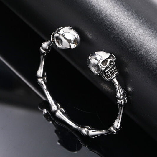 Punk Bones Joints Stainless Steel Skull Open Bracelet