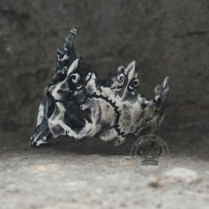 Punk Broken Skull Head Sterling Silver Ring