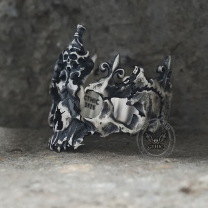 Punk Broken Skull Head Sterling Silver Ring