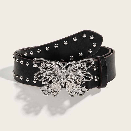 Punk Butterfly Buckle Rivet Pu Leather Belt