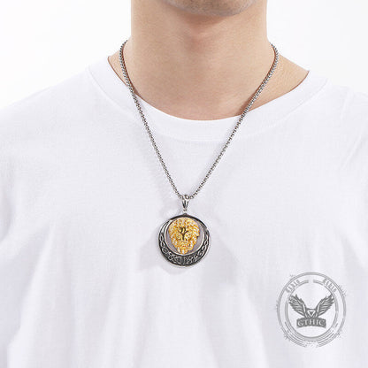 Punk Celtic Gem Hollow Lion Head Stainless Steel Pendant