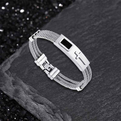 Punk Cross Multilayer Wire Stainless Steel Bracelet