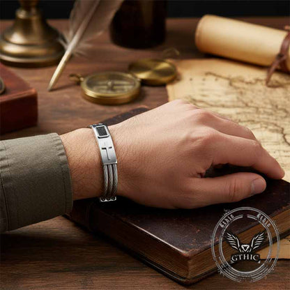 Punk Cross Multilayer Wire Stainless Steel Bracelet