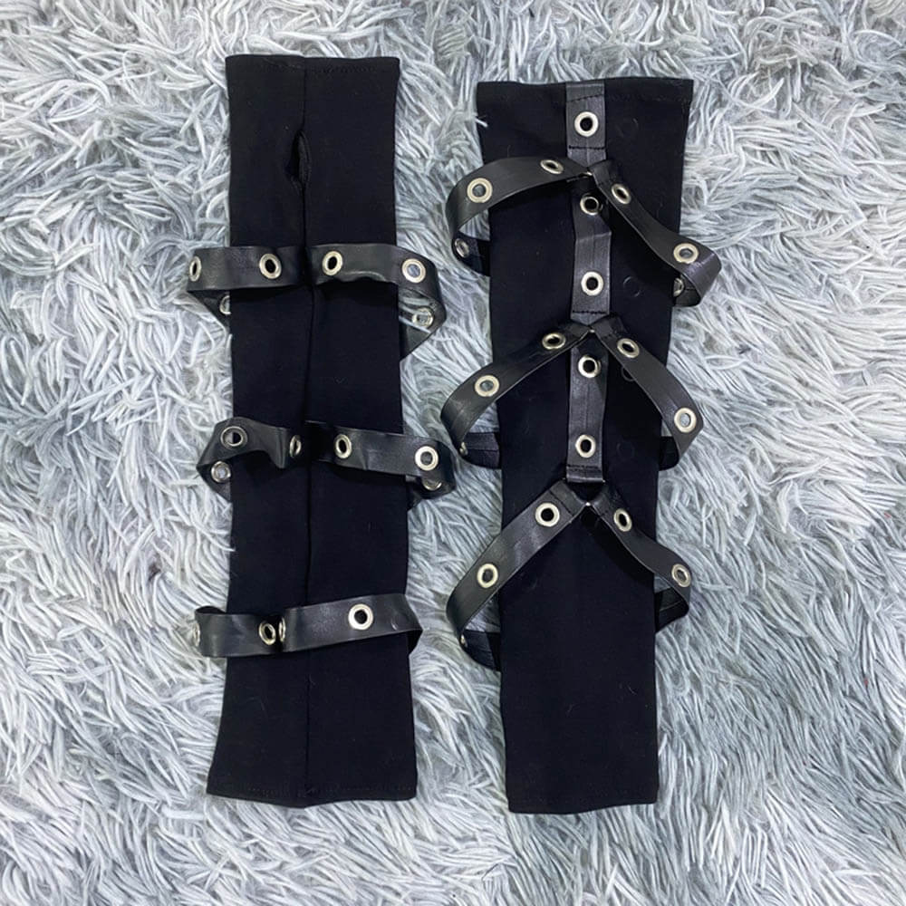 Punk Dark Style Pu Strappy Half-finger Sleeve Gloves