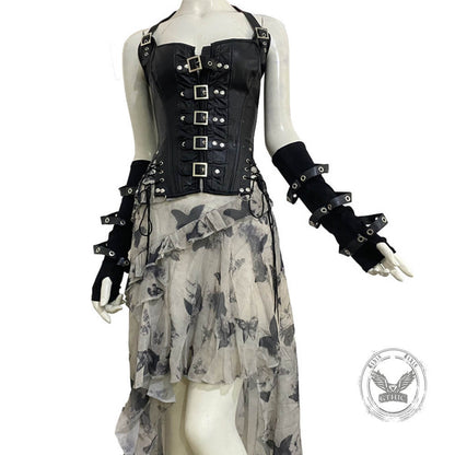 Punk Dark Style Pu Strappy Half-finger Sleeve Gloves