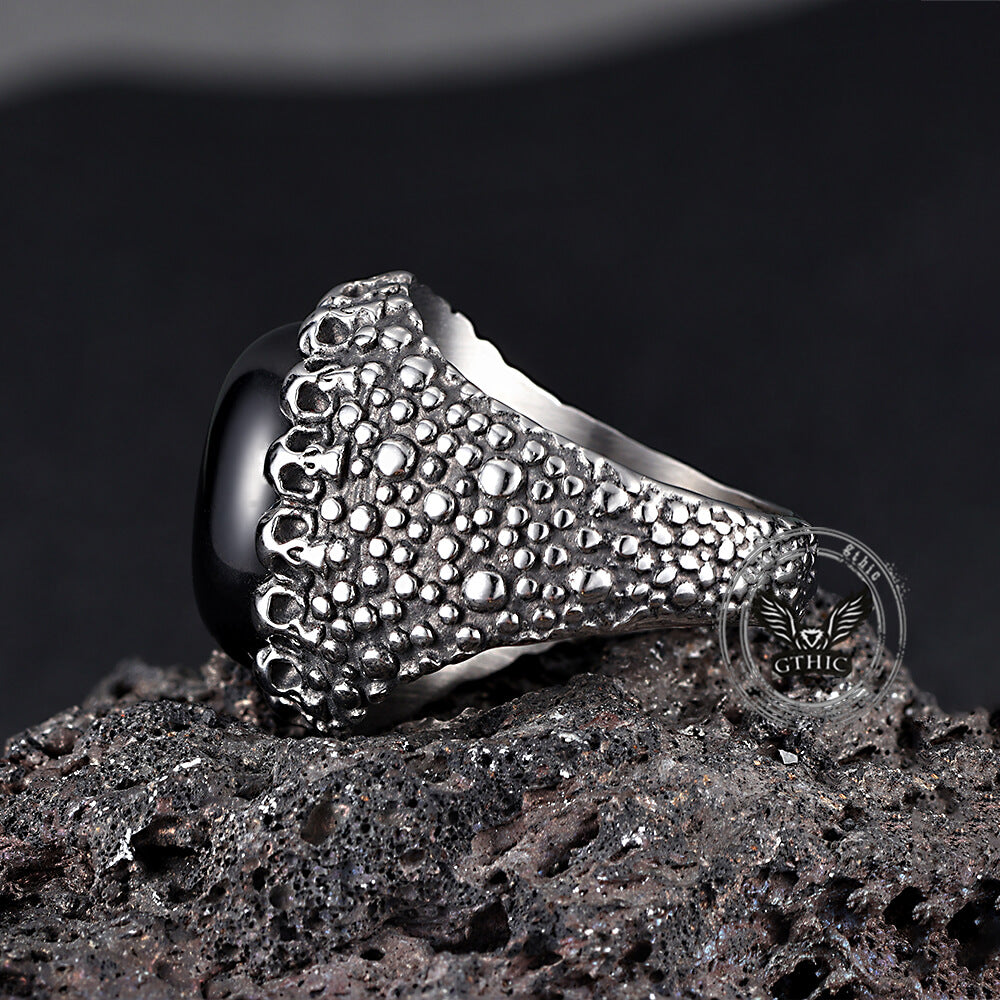 Punk Dense Skull Tiger Eye Stone Stainless Steel Ring