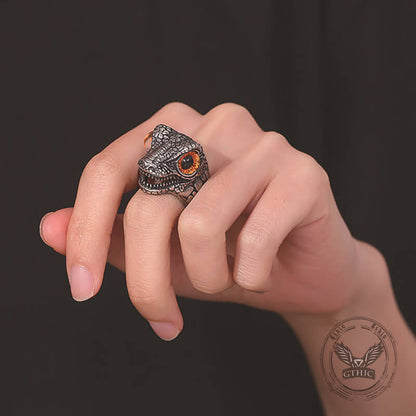 Punk Dinosaur Head Gem Eyes Stainless Steel Ring