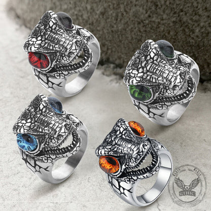 Punk Dinosaur Head Gem Eyes Stainless Steel Ring