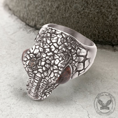 Punk Dinosaur Head Gem Eyes Stainless Steel Ring