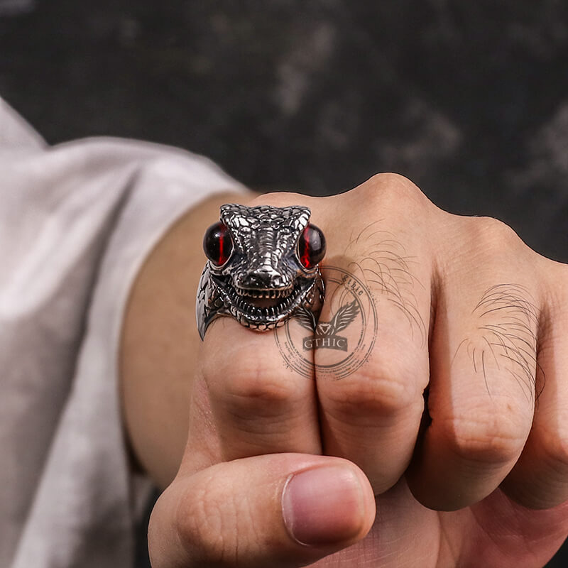 Punk Dinosaur Head Gem Eyes Stainless Steel Ring