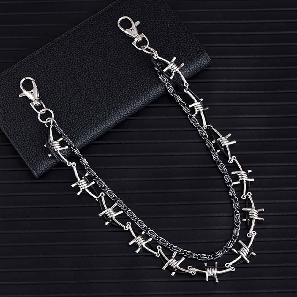 Punk Double Chain Leather Cord Thorn Alloy Pants Chain