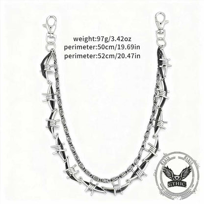 Punk Double Chain Leather Cord Thorn Alloy Pants Chain