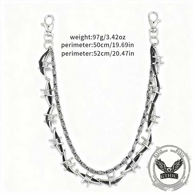 Punk Double Chain Leather Cord Thorn Alloy Pants Chain