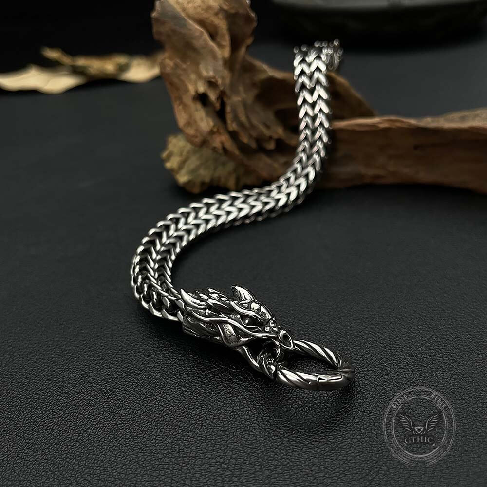Punk Double Dragon Head Stainless Steel Animal Bracelet