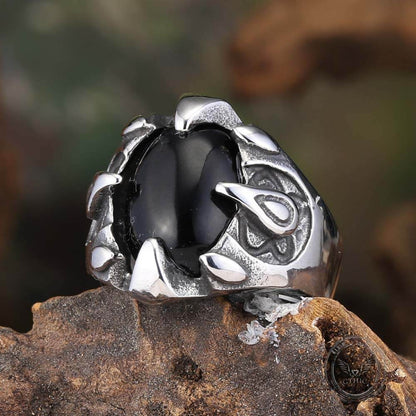 Punk Dragon Claw Gemstone Stainless Steel Ring