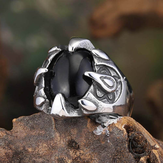 Punk Dragon Claw Gemstone Stainless Steel Ring