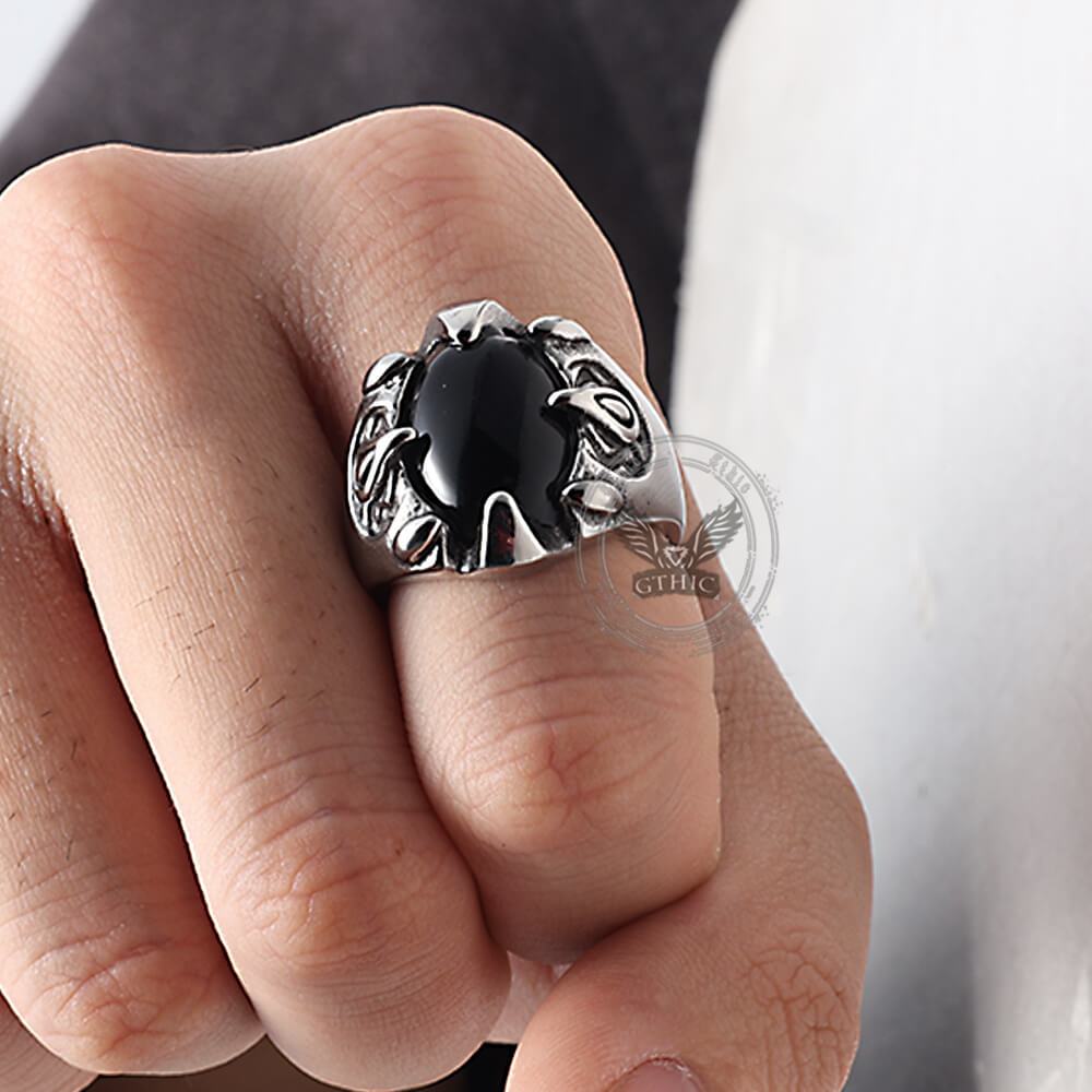 Punk Dragon Claw Gemstone Stainless Steel Ring