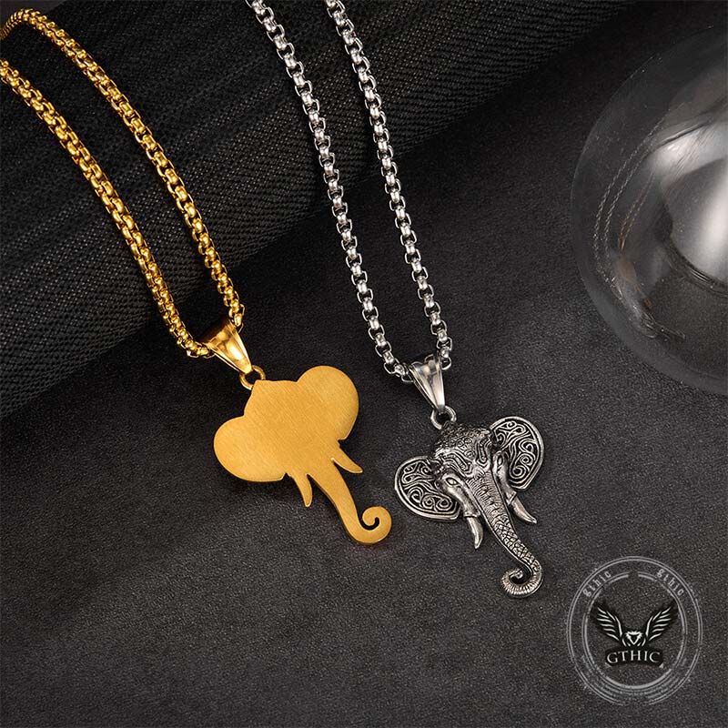 Punk Elephant Head Stainless Steel Animal Pendant