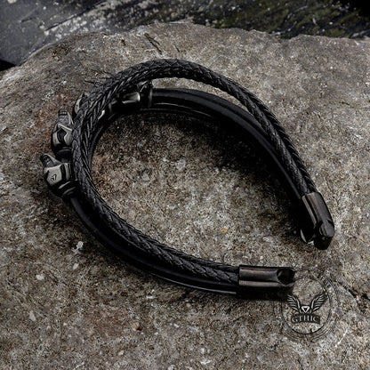 Punk Four Skulls Multi-layer Braided Leather Bracelet