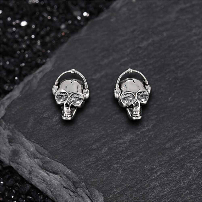 Punk Headphones Skull Stainless Steel Stud Earrings