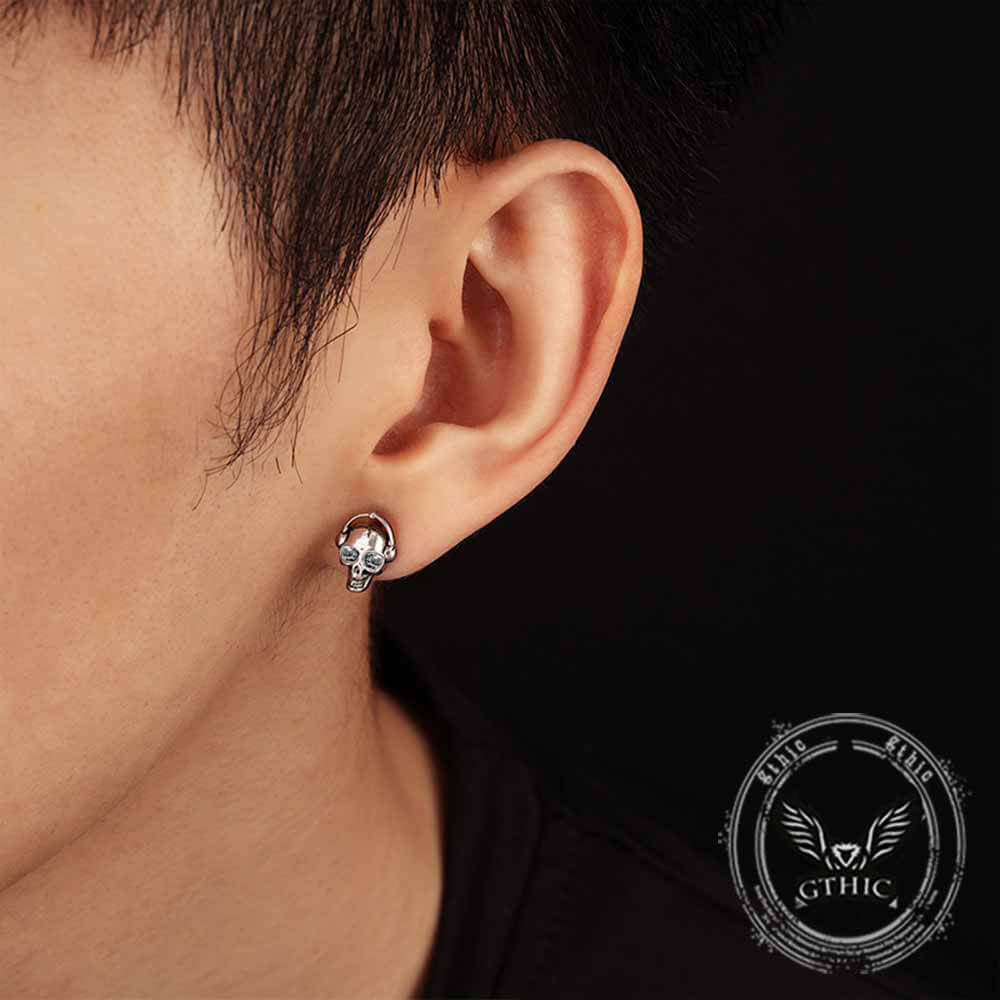 Punk Headphones Skull Stainless Steel Stud Earrings