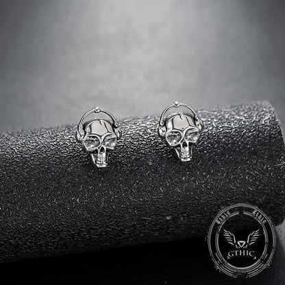 Punk Headphones Skull Stainless Steel Stud Earrings