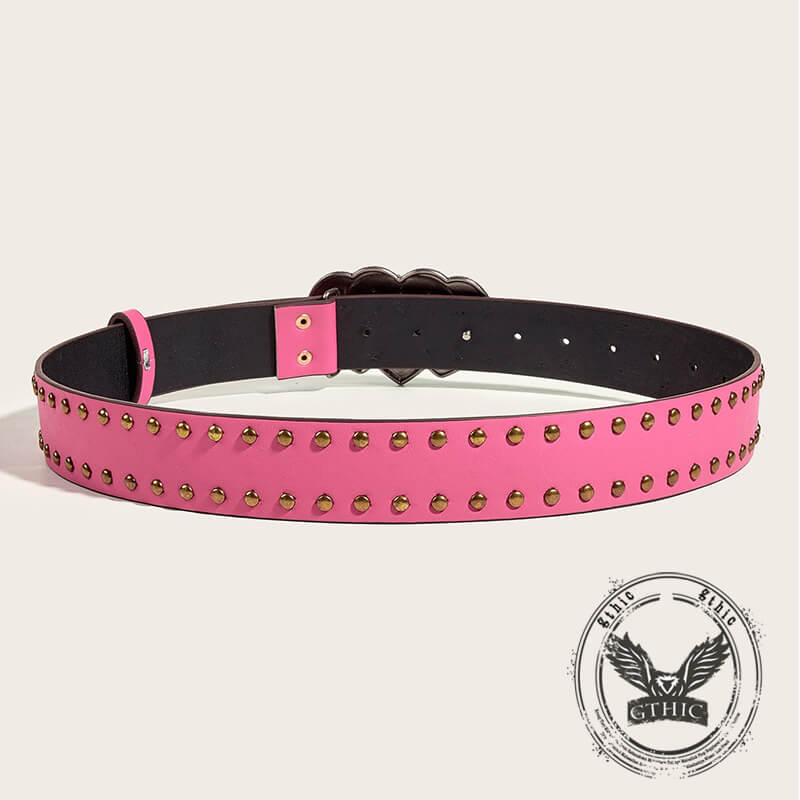 Punk Heart Overlapping Buckle Studded Pu Leather Belt