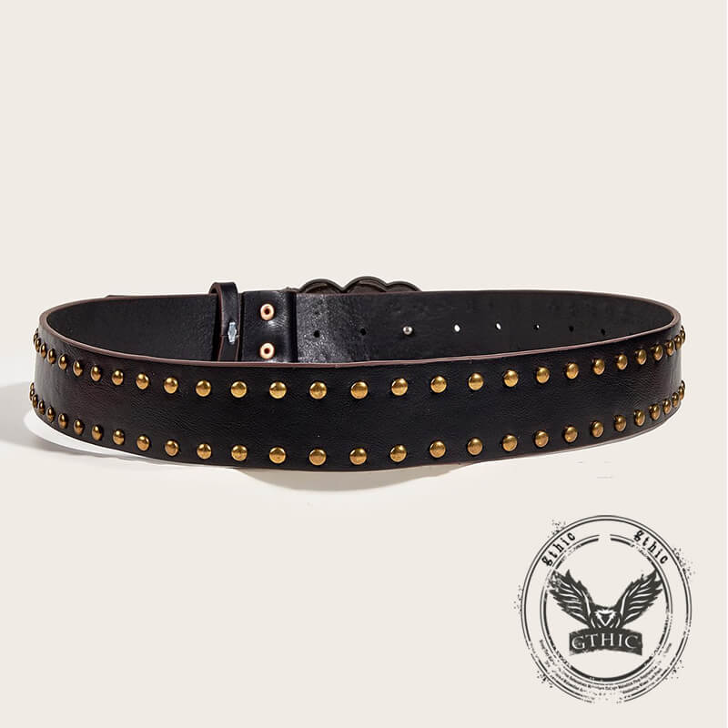 Punk Heart Overlapping Buckle Studded Pu Leather Belt