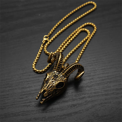 Punk Horned Goat Stainless Steel Skull Pendant