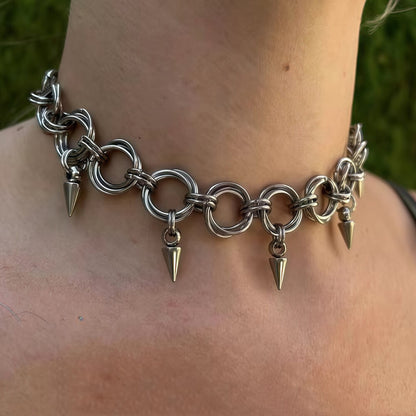 Punk Interlocking Studded Stainless Steel Clavicle Necklace