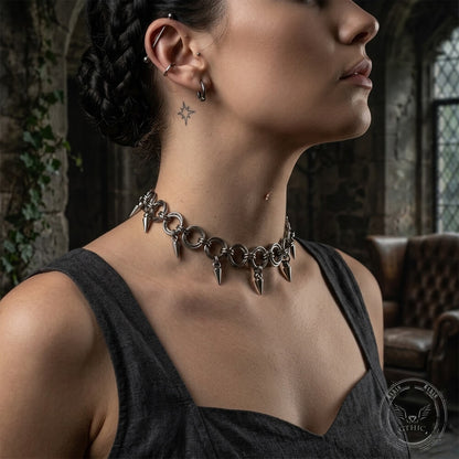 Punk Interlocking Studded Stainless Steel Clavicle Necklace