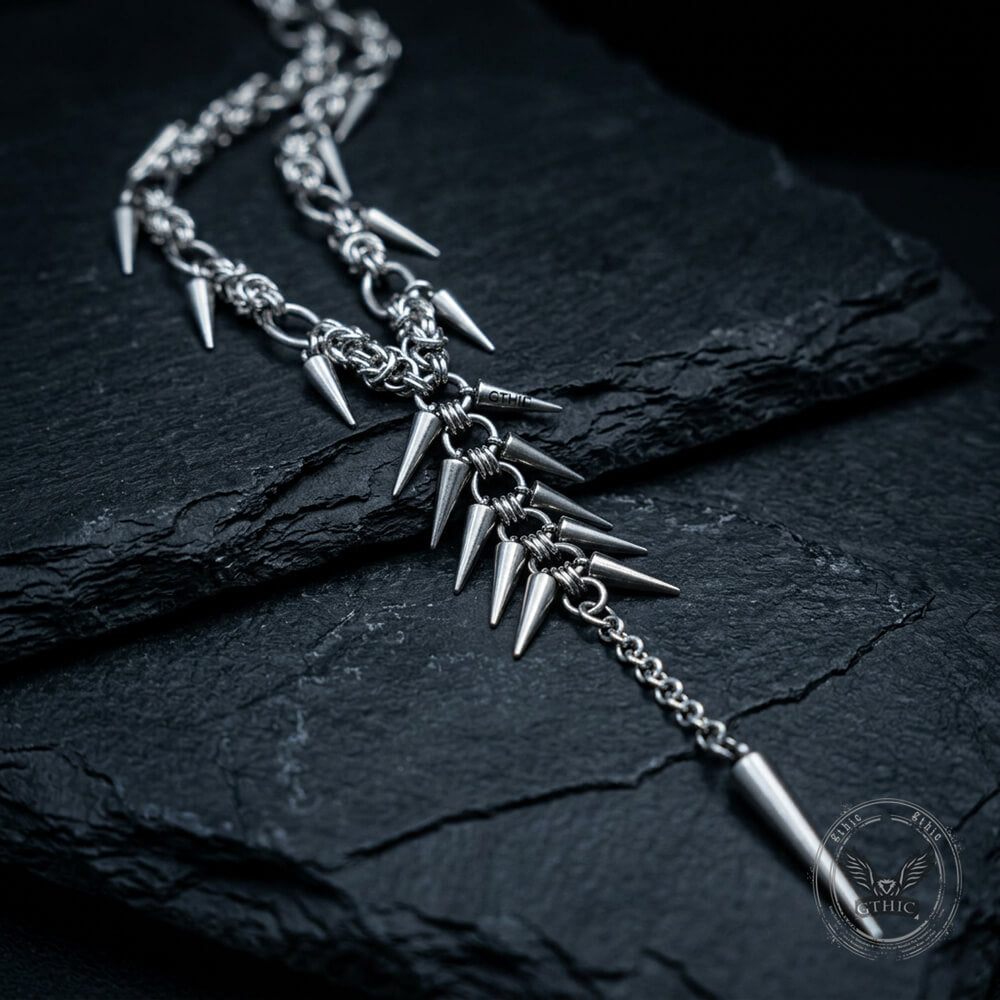 Punk Irregular Studded Long Tassel Stainless Steel Necklace