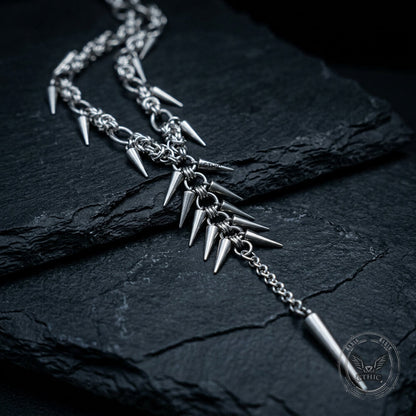 Punk Irregular Studded Long Tassel Stainless Steel Necklace