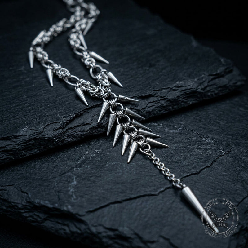 Punk Irregular Studded Long Tassel Stainless Steel Necklace