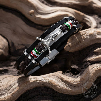 Punk Jesus Suffering Leather Woven Stainless Steel Bracelet